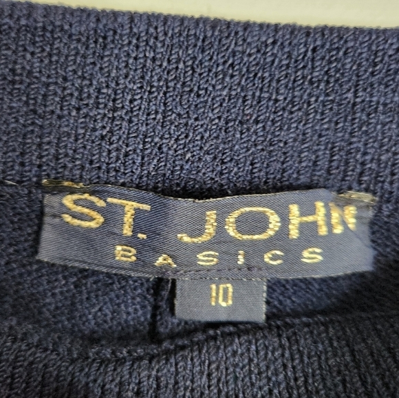 St. John Basics Navy Blue Santana Knit Pull On Straight Leg Trouser Pants Sz 10 - Picture 10 of 13